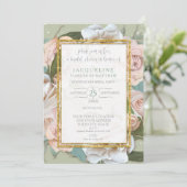 ブライダルシャワー素朴ロマンチックピンクローズフローラ 招待状 (スタンド正面)