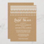 ブライダルシャワー素朴ヴィンテージレースタイポグラフィ 招待状 (正面/裏面)