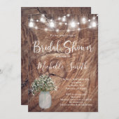 ブライダルシャワー素朴、メイソン・ジャー、バビーズブレスジャー 招待状 (正面/裏面)