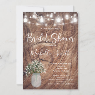 ブライダルシャワー素朴、メイソン・ジャー、バビーズブレスジャー 招待状