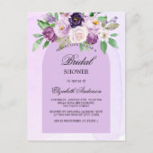 ブライダルシャワー紫の花のアーチ インビテーションポストカード (正面)