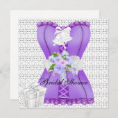 ブライダルシャワー紫色の白いコルセット花 招待状 (正面/裏面)