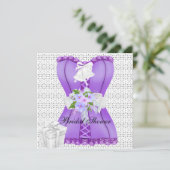 ブライダルシャワー紫色の白いコルセット花 招待状 (スタンド正面)