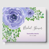 ブライダルシャワー紫色の花と緑の水彩 ゲストブック (正面)