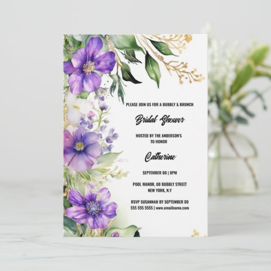ブライダルシャワー紫色の野花サマーフローラ 招待状 (スタンド正面)