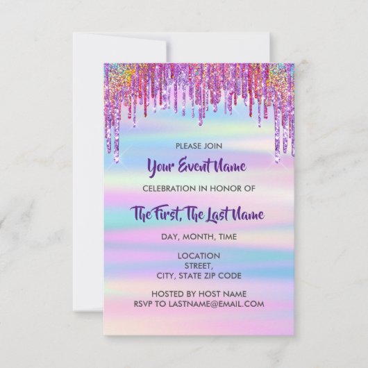 ブライダルシャワー結婚のスウィート16thホログラフ 招待状 (正面)