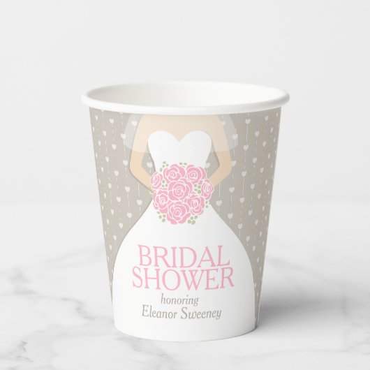 ブライダルシャワー結婚のドレスピンクのシャワー 紙コップ (裏面)