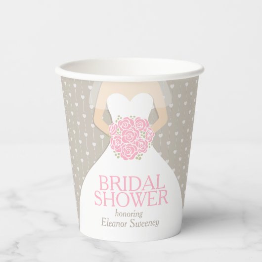 ブライダルシャワー結婚のドレスピンクのシャワー 紙コップ (正面)