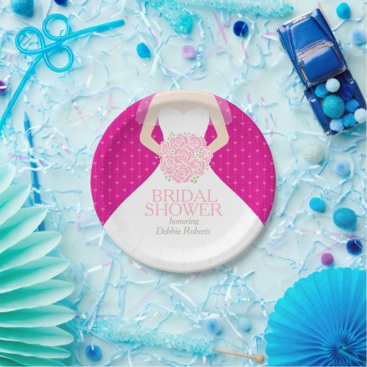 ブライダルシャワー結婚のドレスピンク紙プレート ペーパープレート (パーティー)