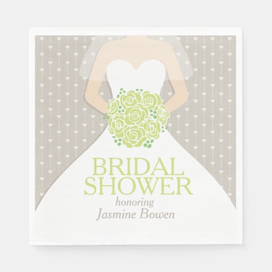 ブライダルシャワー結婚のドレス緑のバラナプキン スタンダードランチョンナプキン (正面)