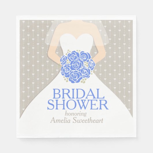 ブライダルシャワー結婚のドレス青いグレーのナプキン スタンダードランチョンナプキン (正面)