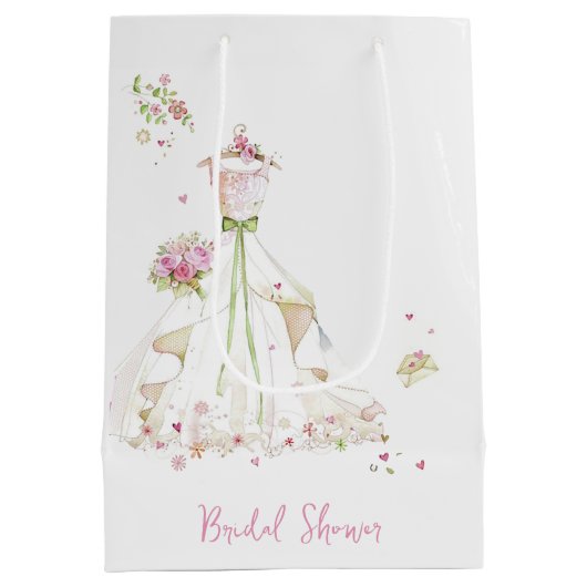 ブライダルシャワー結婚のドレス ミディアムペーパーバッグ (裏面)