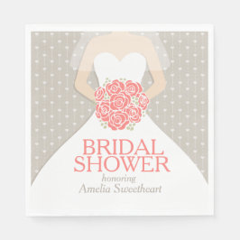 ブライダルシャワー結婚のドレスcoral gray napkins スタンダードランチョンナプキン