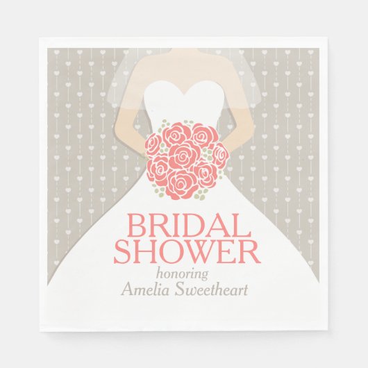 ブライダルシャワー結婚のドレスcoral gray napkins スタンダードランチョンナプキン (正面)