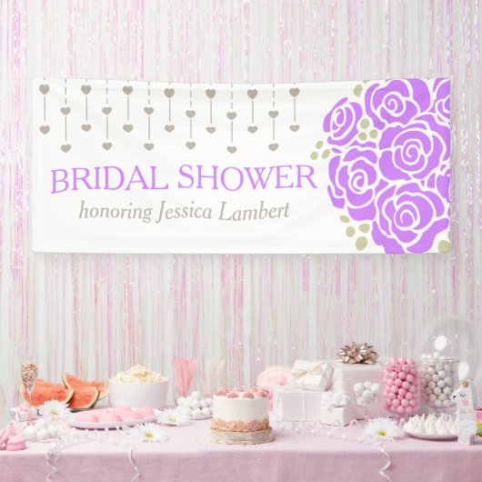 ブライダルシャワー結婚の紫のポシーの名幕 横断幕 (パーティー)