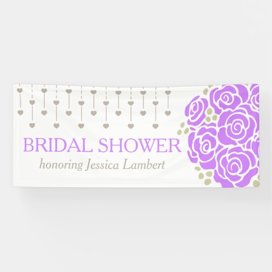 ブライダルシャワー結婚の紫のポシーの名幕 横断幕 (横)
