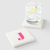 ブライダルシャワー結婚の贈り物ピンクのモノグラム名 ストーンコースター (横)