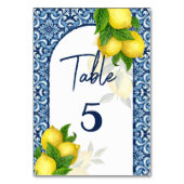 ブライダルシャワー結婚の青とタイルのレモンのアマルフィ テーブルナンバー (裏面)