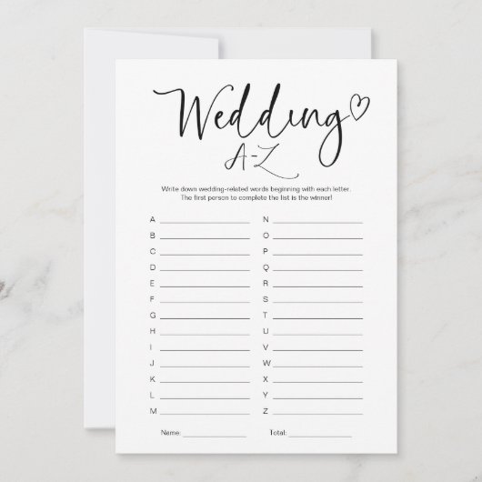 ブライダルシャワー結婚のA-Zゲーム 招待状 (正面)