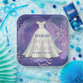 ブライダルシャワー結婚ズガウンパープル&バラ金ゴールドグラム ペーパープレート (パーティー)