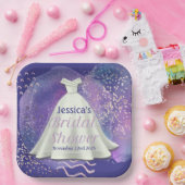 ブライダルシャワー結婚ズガウンパープル&バラ金ゴールドグラム ペーパープレート (パーティー)