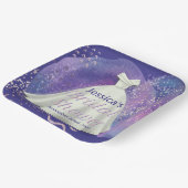 ブライダルシャワー結婚ズガウンパープル&バラ金ゴールドグラム ペーパープレート (傾斜あり)