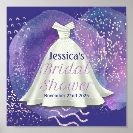 ブライダルシャワー結婚ズガウンパープル&バラ金ゴールドグラム ポスター (正面)