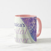 ブライダルシャワー結婚ズガウンパープル&バラ金ゴールドグラム マグカップ (正面右)