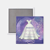 ブライダルシャワー結婚ズガウンパープル&バラ金ゴールドグラム マグネット (正面/裏面)