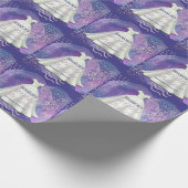 ブライダルシャワー結婚ズガウンパープル&バラ金ゴールドグラム ラッピングペーパー (角)