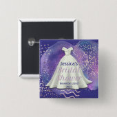ブライダルシャワー結婚ズガウンパープル&バラ金ゴールドグラム 缶バッジ (正面&裏面)
