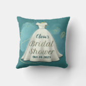 ブライダルシャワー結婚ズガウン深いティール(緑がかった色)金ゴールドグリッター クッション (裏面)