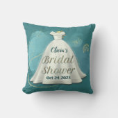 ブライダルシャワー結婚ズガウン深いティール(緑がかった色)金ゴールドグリッター クッション (正面)
