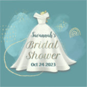 ブライダルシャワー結婚ズガウン深いティール（緑がかった色）金ゴールドグリッター シール (正面)