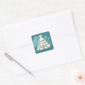 ブライダルシャワー結婚ズガウン深いティール（緑がかった色）金ゴールドグリッター スクエアシール (封筒)