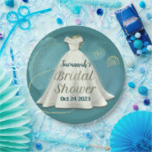 ブライダルシャワー結婚ズガウン深いティール（緑がかった色）金ゴールドグリッター ペーパープレート (パーティー)