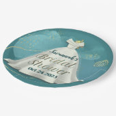 ブライダルシャワー結婚ズガウン深いティール（緑がかった色）金ゴールドグリッター ペーパープレート (アングル)