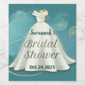 ブライダルシャワー結婚ズガウン深いティール（緑がかった色）金ゴールドグリッター ワインラベル (シングルラベル)