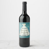 ブライダルシャワー結婚ズガウン深いティール（緑がかった色）金ゴールドグリッター ワインラベル (正面)