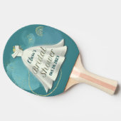 ブライダルシャワー結婚ズガウン深いティール(緑がかった色)金ゴールドグリッター 卓球ラケット (横)