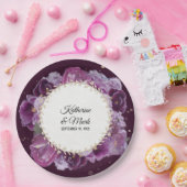 ブライダルシャワー結婚ズバイオレットパープルフローラリース ペーパープレート (パーティー)