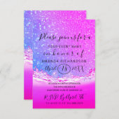 ブライダルシャワー結婚ズ波グラデーション明るい赤紫色ピンク 招待状 (正面/裏面)