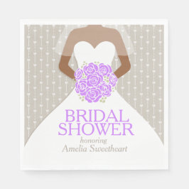 ブライダルシャワー結婚ホワイトのドレス紫バラ スタンダードランチョンナプキン