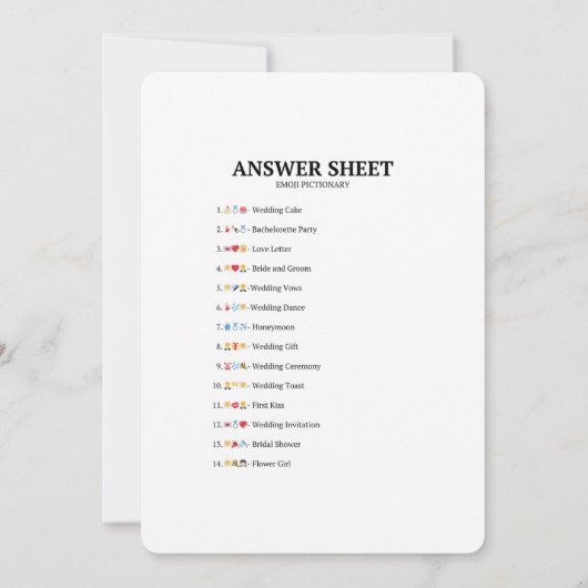 ブライダルシャワー絵文字ゲーエレガントムモダン 招待状 (裏面)