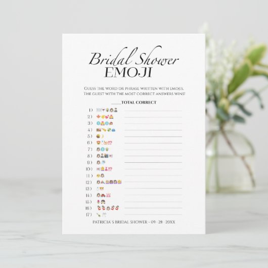 ブライダルシャワー絵文字ミニマル絵文字カード 招待状 (スタンド正面)