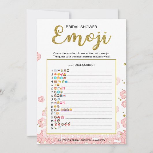 ブライダルシャワー絵文字辞典ゲーム | ゴールドピンク (正面)