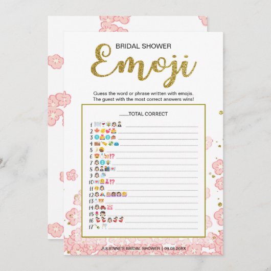 ブライダルシャワー絵文字辞典ゲーム | ゴールド ピンク (正面/裏面)