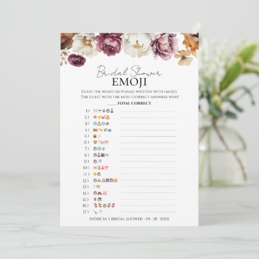 ブライダルシャワー絵文字 | 秋フローラ絵文字カード 招待状 (スタンド正面)