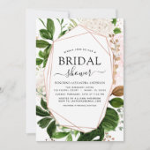 ブライダルシャワー緑バラ金ゴールド幾何学模様 招待状 (正面)