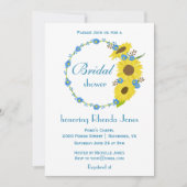 ブライダルシャワー美しいひまわり青と白 招待状 (正面)